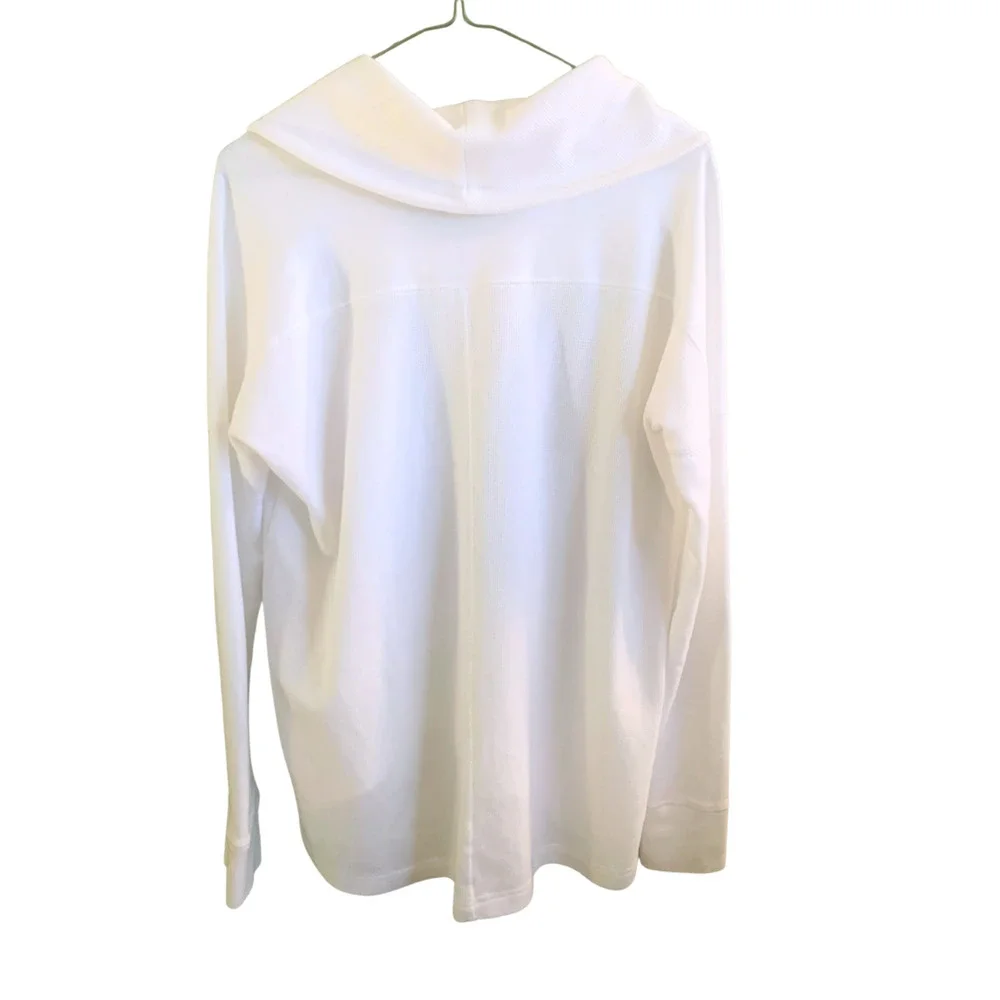 Lucky Brand Waffle Knit Cotton Ivory Cowl Sweater Top Coastal Lagenlook Minimal